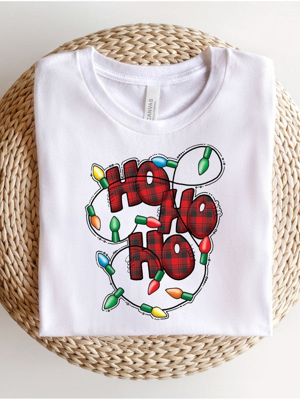 Ho Ho Ho Christmas Lights Crew Neck Tee