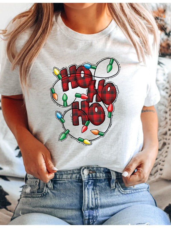 Ho Ho Ho Christmas Lights Crew Neck Tee