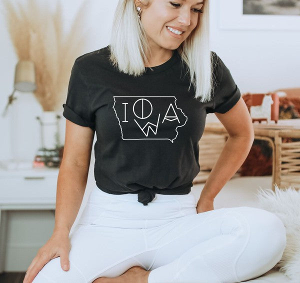 Iowa Line Font Outline Boutique Style Tee