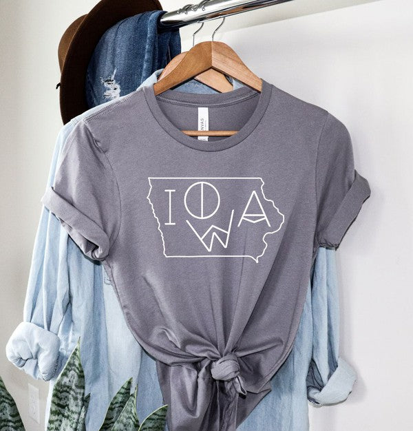 Iowa Line Font Outline Boutique Style Tee