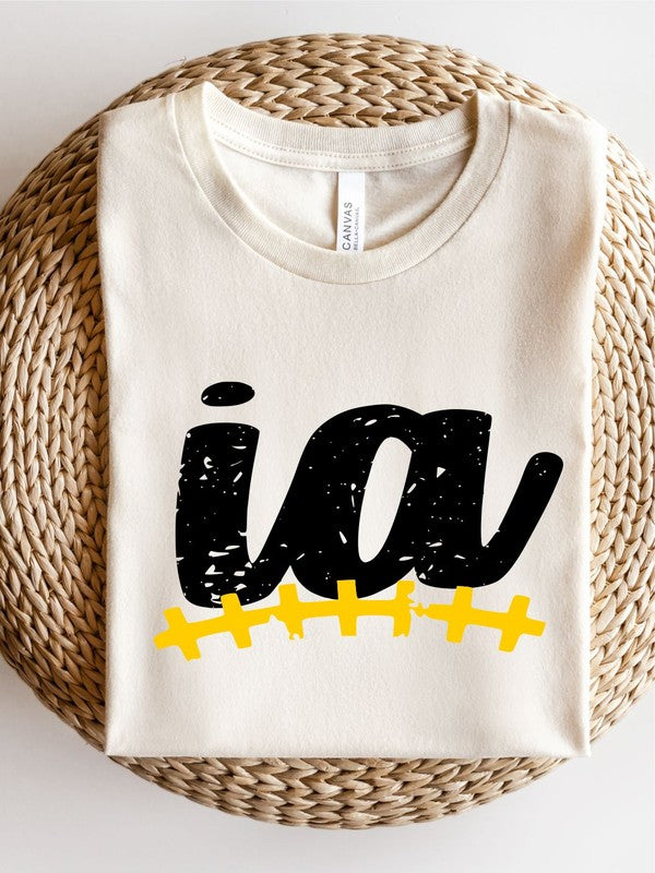 Iowa IA 2 Color Football Stitch Boutique Tee