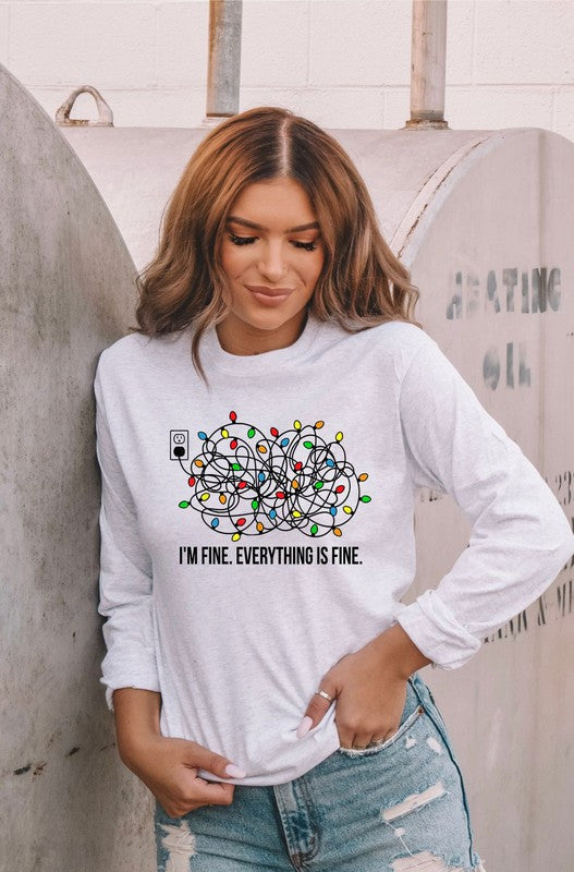 Im Fine Tangled Christmas Lights Crew LS Tee