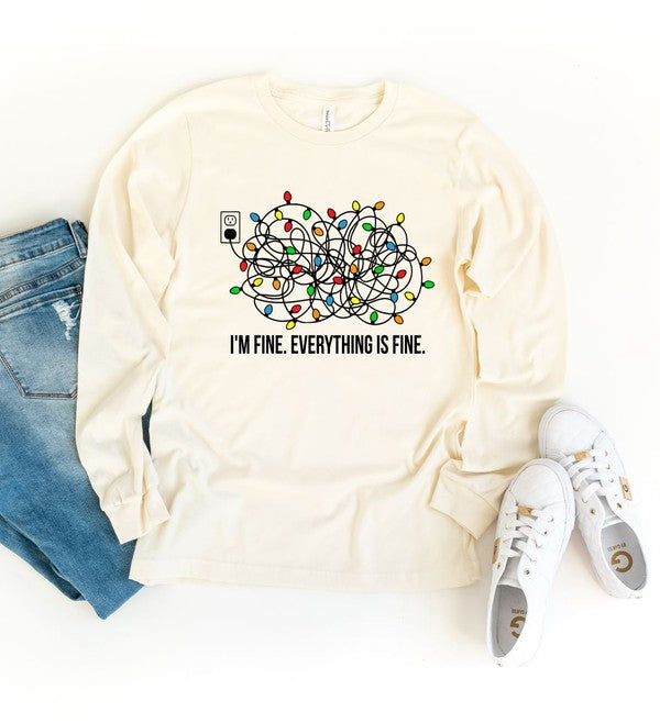 Im Fine Tangled Christmas Lights Crew LS Tee