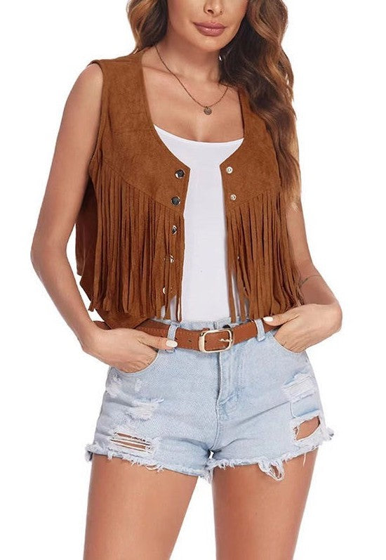 Cropped fringe vest