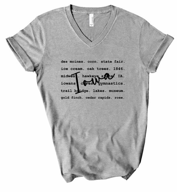 IOWA Typography Words V-Neck Graphic Style Tee