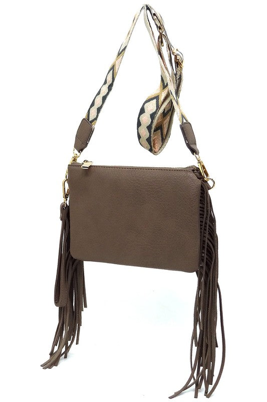 Aztec Guitar Strap Fringe Clutch Crossbody Bag