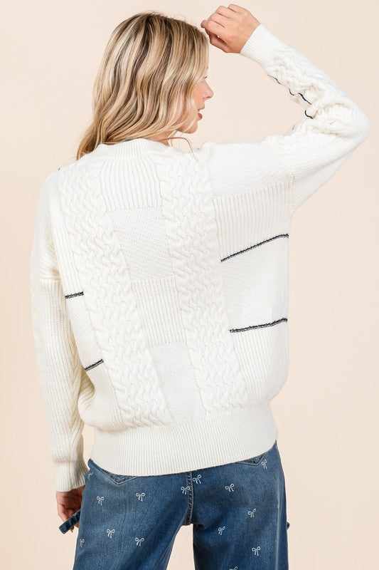 Plus Cable Knit Long-Sleeve Sweater