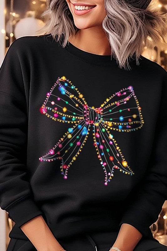 Christmas Lights Bow Graphic Fleece Sweatshirts