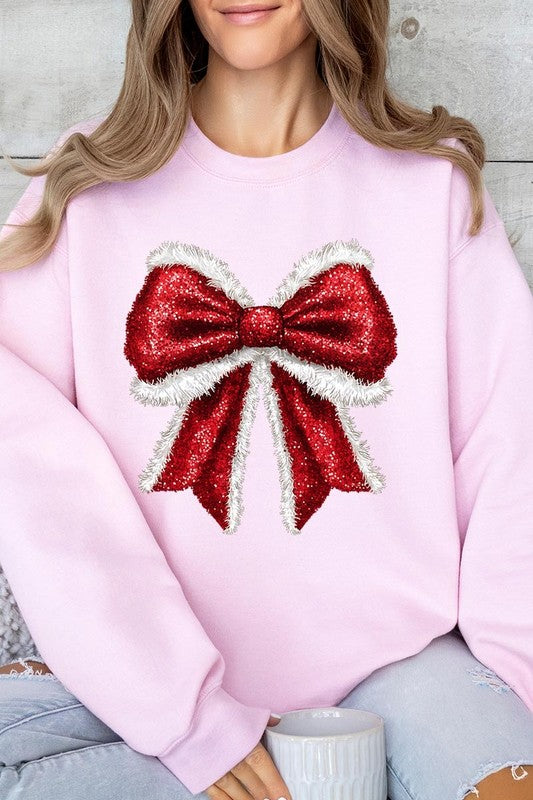 Christmas Santa Bow Graphic Fleece Sweatshirts