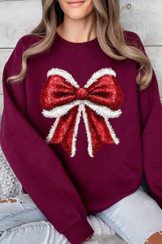 Christmas Santa Bow Graphic Fleece Sweatshirts