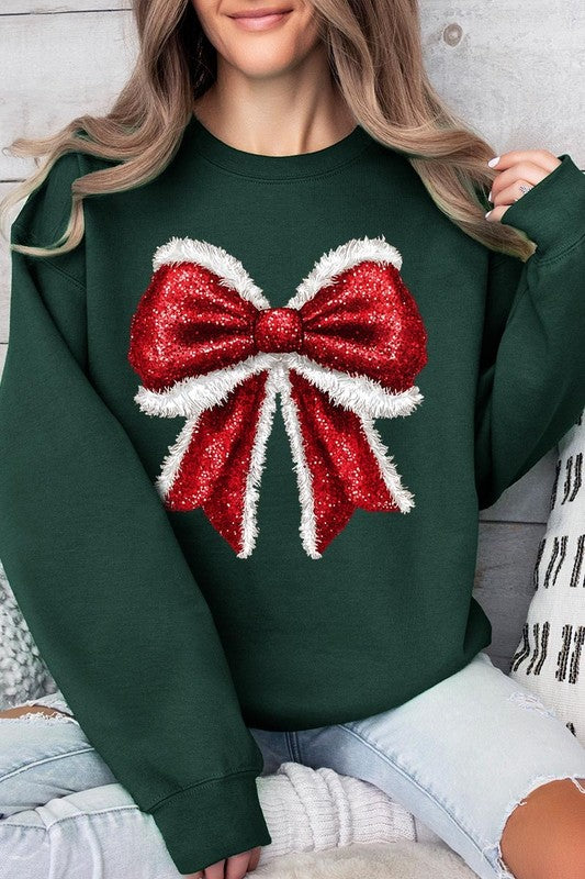 Christmas Santa Bow Graphic Fleece Sweatshirts