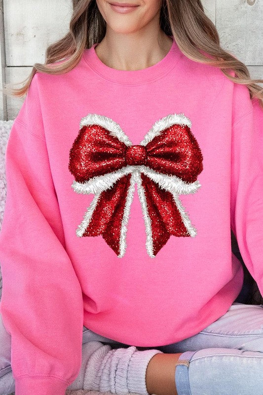 Christmas Santa Bow Graphic Fleece Sweatshirts