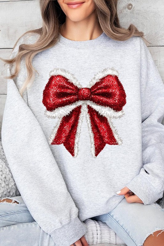 Christmas Santa Bow Graphic Fleece Sweatshirts