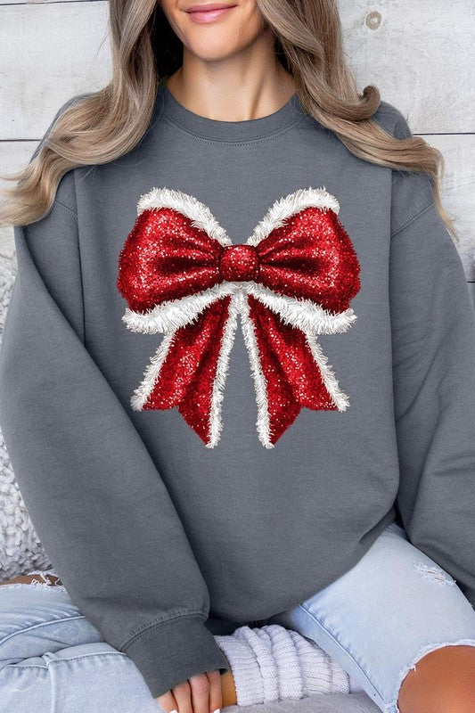 Christmas Santa Bow Graphic Fleece Sweatshirts