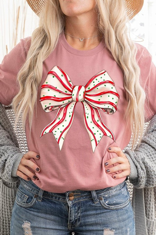 Christmas Tree Cake Bow Graphic Tee