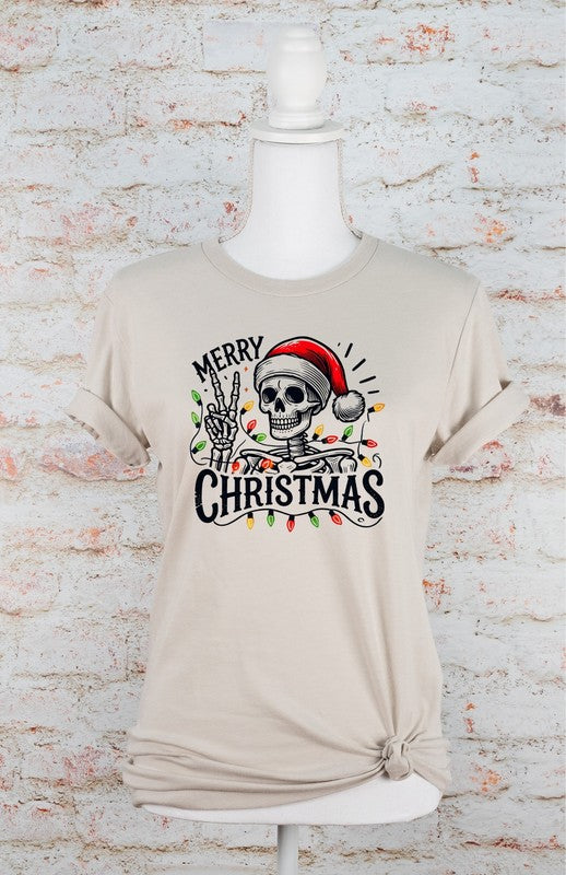 Merry Christmas Skeleton Holiday Graphic Tee