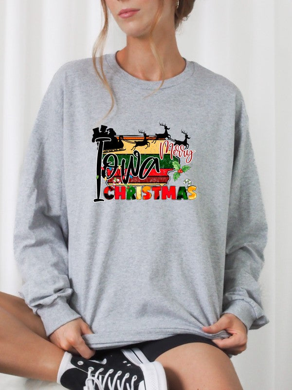 Merry Iowa Christmas Crewneck Sweatshirt