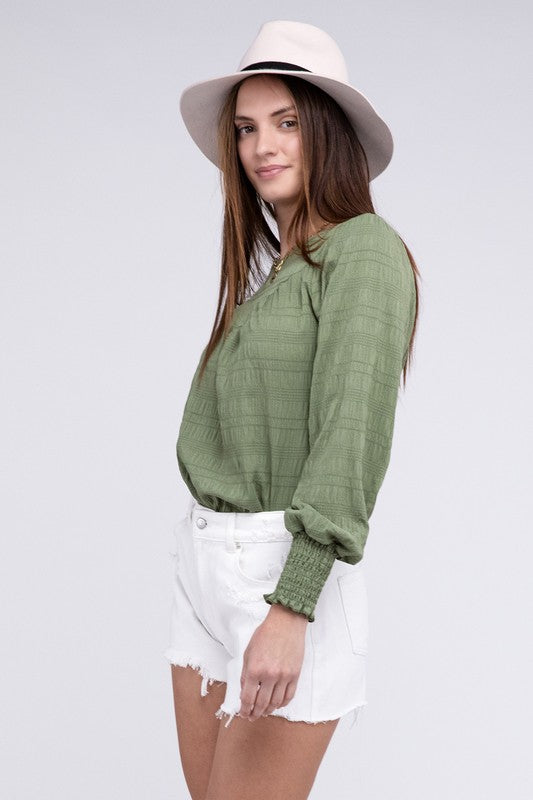 Textured Shirred Yoke Top