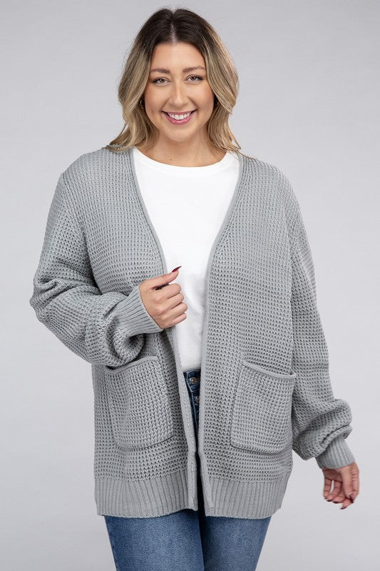 Plus Low Gauge Waffle Open Cardigan Sweater